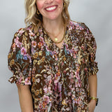 I Want You Back Paneled Button Down Floral Top, Brown