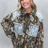 If It Makes You Happy Jacquard Patchwork Denim Jacket
