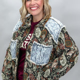 If It Makes You Happy Jacquard Patchwork Denim Jacket