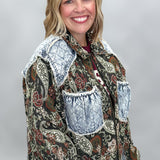 If It Makes You Happy Jacquard Patchwork Denim Jacket