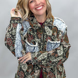 If It Makes You Happy Jacquard Patchwork Denim Jacket