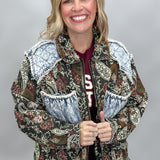 If It Makes You Happy Jacquard Patchwork Denim Jacket