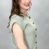 In The Garden Button-up Sleeveless Sweater, Seafoam