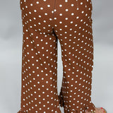 Into The Mystic Front Pocket Ruffle Bottom Polka Dot Pants, Brown