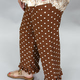 Into The Mystic Front Pocket Ruffle Bottom Polka Dot Pants, Brown