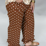 Into The Mystic Front Pocket Ruffle Bottom Polka Dot Pants, Brown