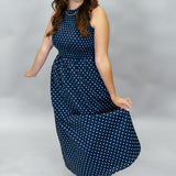It Isn't Perfect Polka Dot Smocked Midi Dress, Navy
