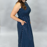 It Isn't Perfect Polka Dot Smocked Midi Dress, Navy