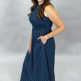 It Isn't Perfect Polka Dot Smocked Midi Dress, Navy