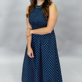 It Isn't Perfect Polka Dot Smocked Midi Dress, Navy