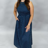It Isn't Perfect Polka Dot Smocked Midi Dress, Navy