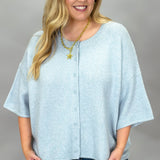 It Would Be You Half-sleeve Button-up Sweater, Blue