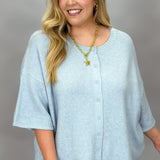 It Would Be You Half-sleeve Button-up Sweater, Blue