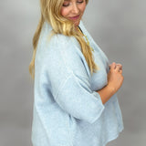 It Would Be You Half-sleeve Button-up Sweater, Blue