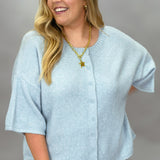It Would Be You Half-sleeve Button-up Sweater, Blue