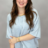 It Would Be You Half-sleeve Button-up Sweater, Blue
