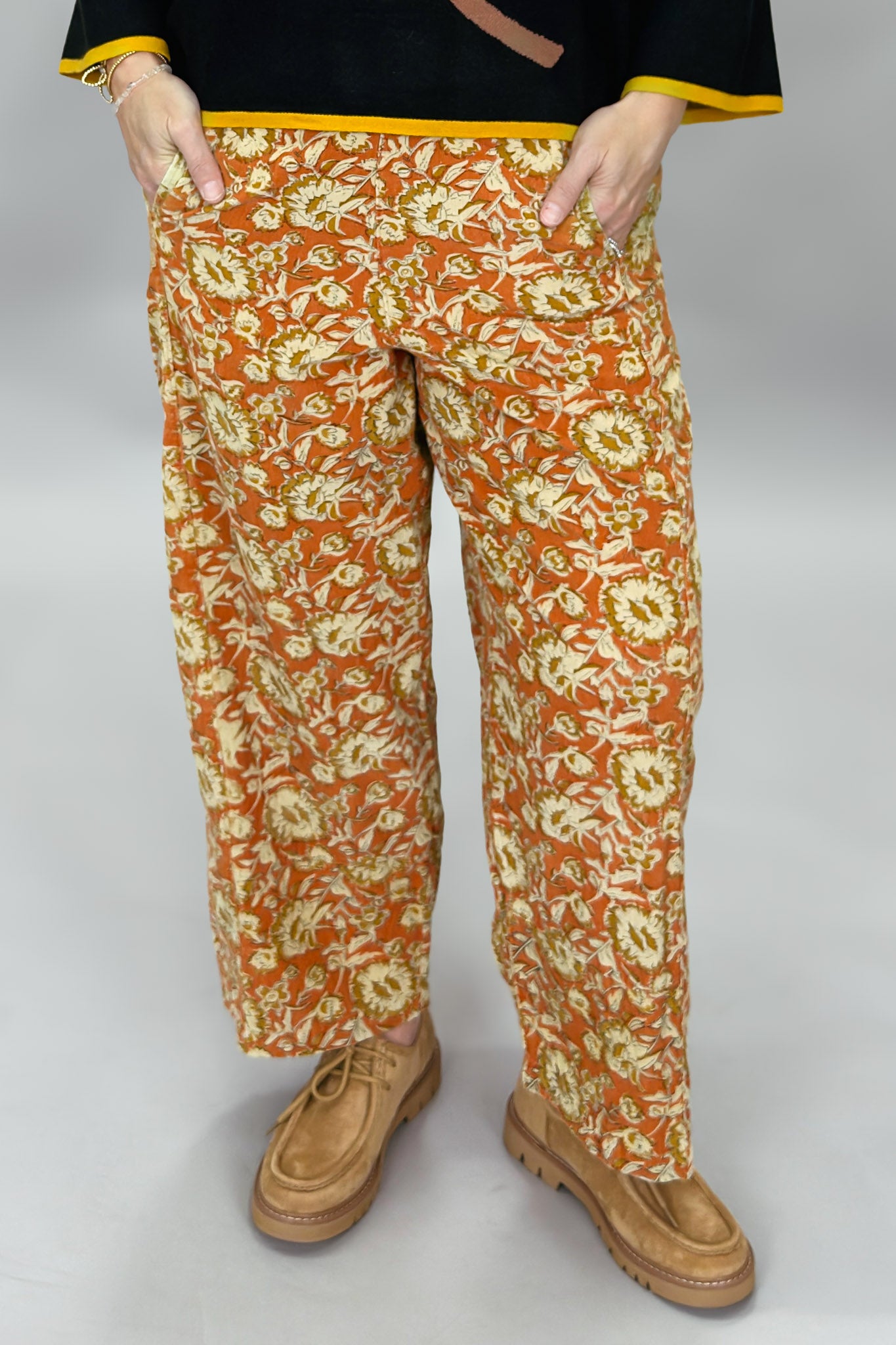 Ivy Jane Floral Wide Leg Pants, Orange