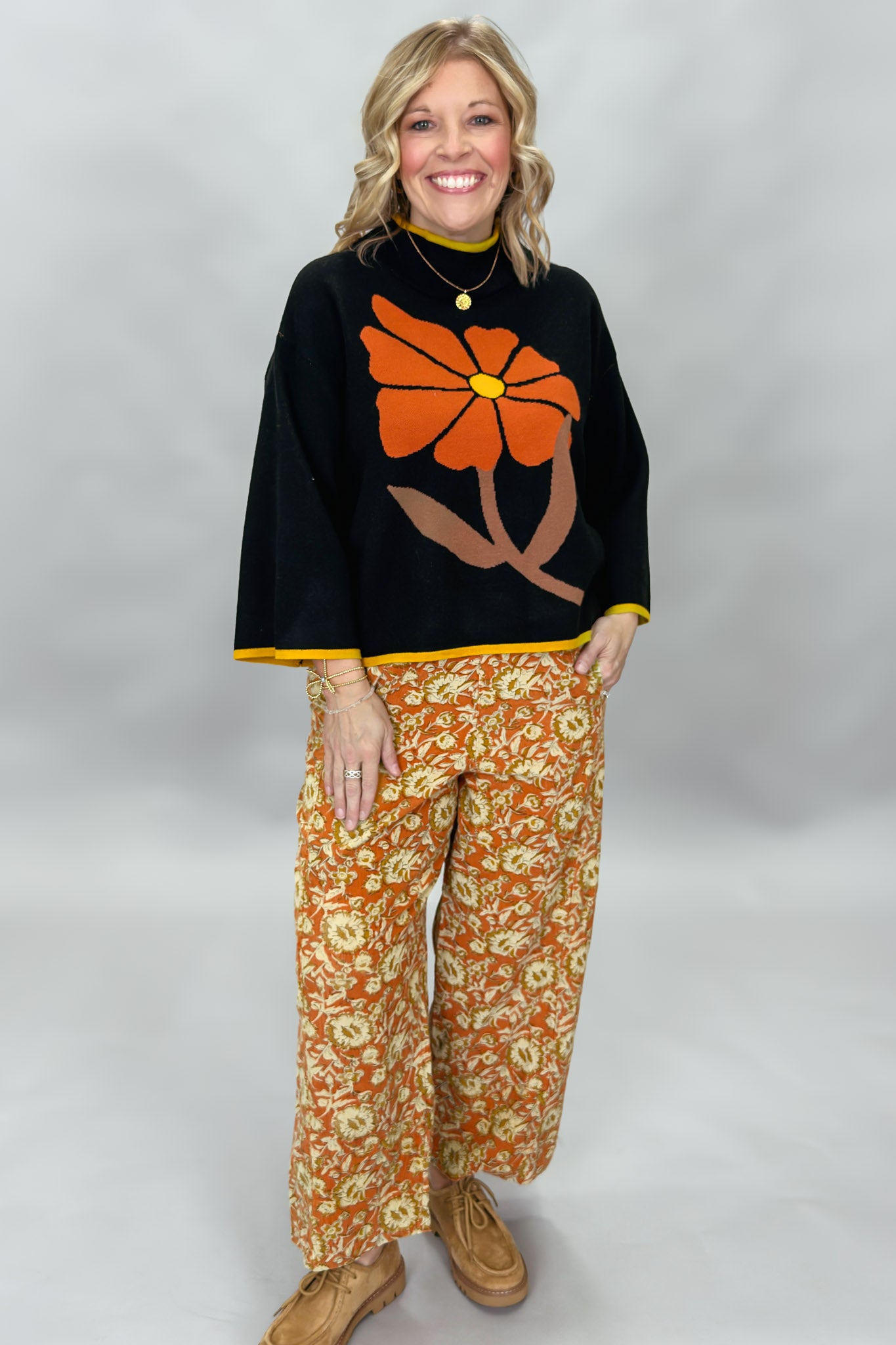 Ivy Jane Floral Wide Leg Pants, Orange