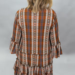 Ivy Jane plaid tiered button down dress, brown, front view