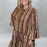 Ivy Jane plaid tiered button down dress, brown, back view