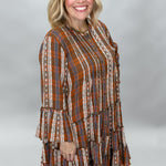 Ivy Jane plaid tiered button down dress, brown, side view