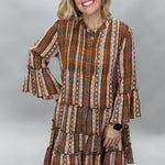 Ivy Jane plaid tiered dress, bell sleeve detail