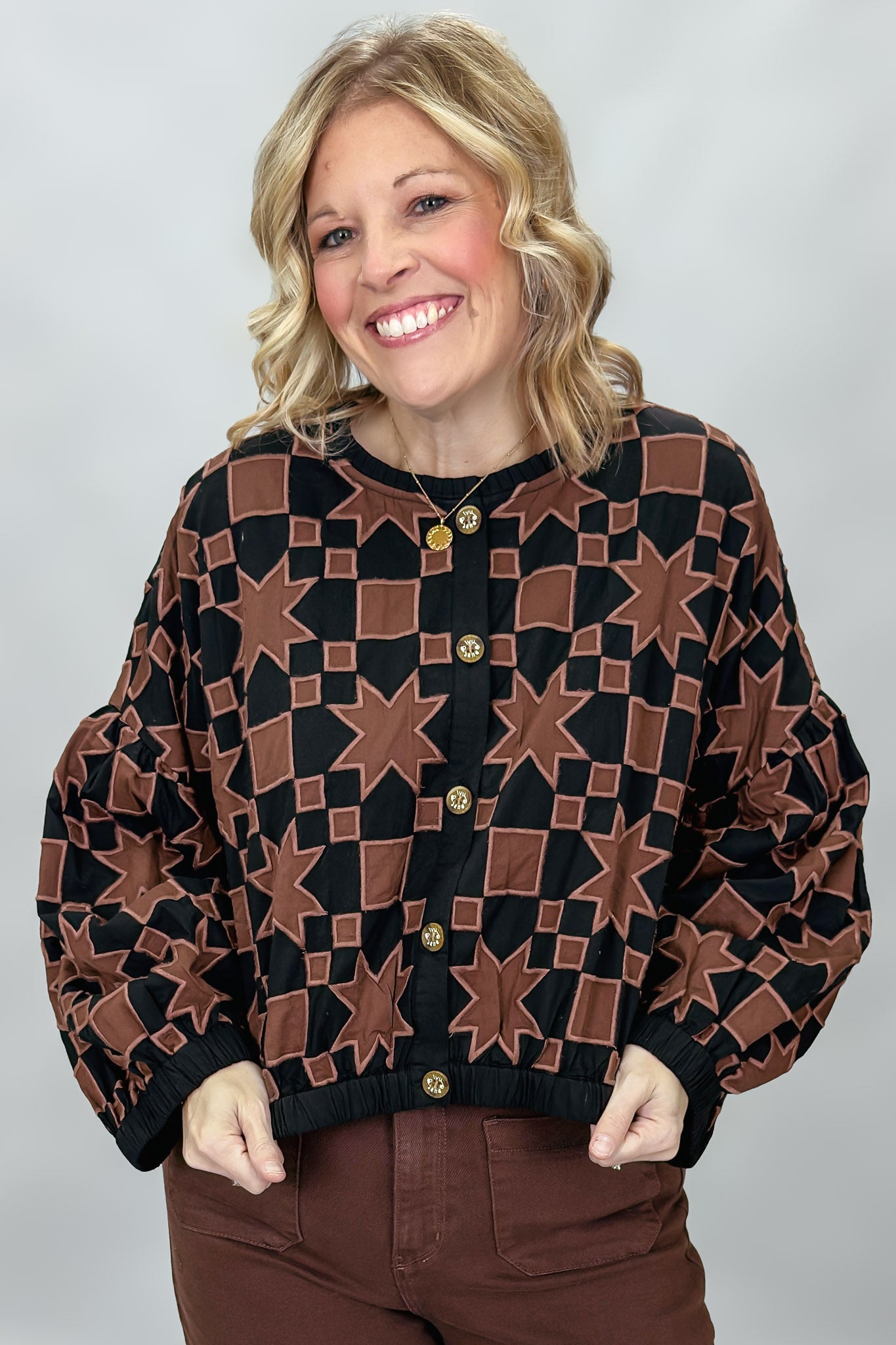 Ivy Jane Quilted Button Down Star Jacket, Black