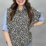Just Imagine Leopard & Stripe Button Up Top
