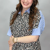Just Imagine Leopard & Stripe Button Up Top