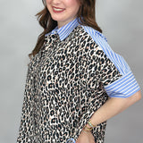 Just Imagine Leopard & Stripe Button Up Top