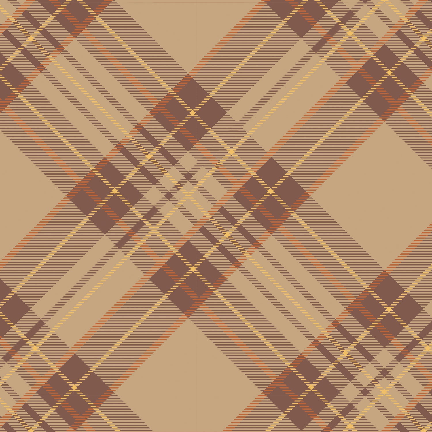 Autumn plaid cocktail napkin with brown, orange and yellow lines on tan