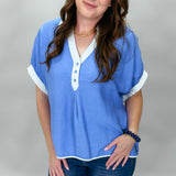 Lemon To My Lime Blue Oversized Contrast Stripe Trim Top