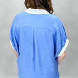Lemon To My Lime Blue Oversized Contrast Stripe Trim Top