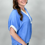 Lemon To My Lime Blue Oversized Contrast Stripe Trim Top