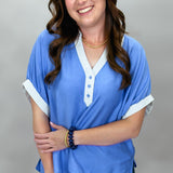 Lemon To My Lime Blue Oversized Contrast Stripe Trim Top