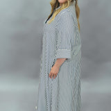 Let It Happen Collared Seersucker Button Up Maxi Dress, Navy