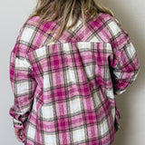 Strawberry Fields Plaid Button-Up Shacket, Pink