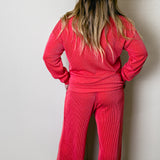 Ribbed Straight-Leg Pant, Red