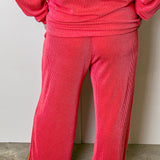 Ribbed Straight-Leg Pant, Red
