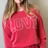 Love Ribbed Round Neck Long-Sleeve Top, Red