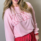 XOXO Ribbed Round Neck Long-Sleeve Top, Pink