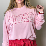 XOXO Ribbed Round Neck Long-Sleeve Top, Pink