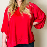 Let It Be Washed Satin Half Balloon Sleeve Top, Red