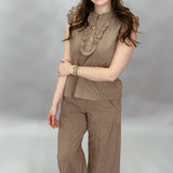 Linen Blend Wide Leg Pant, Khaki