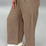Linen Blend Wide Leg Pant, Khaki