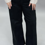 Just Black Denim black wide-leg jeans with front seam detail; front model view.
