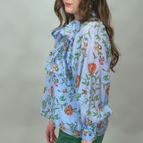 Love At First Sight Floral Print Tie-neck Top, Blue