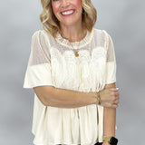Love Love Love Faux Suede Sheer Medallion Top, Ivory