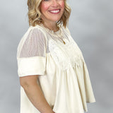 Love Love Love Faux Suede Sheer Medallion Top, Ivory