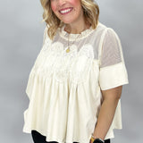 Love Love Love Faux Suede Sheer Medallion Top, Ivory